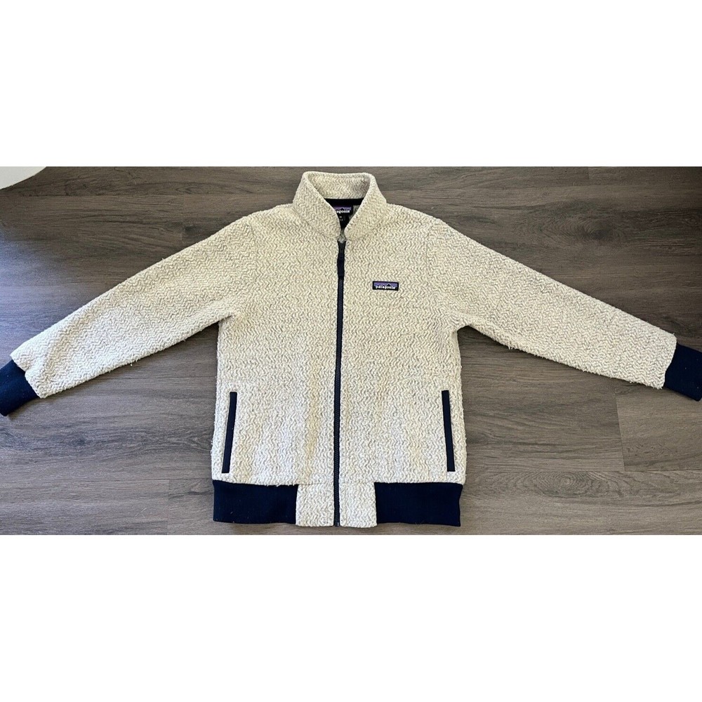 Patagonia Woolyester Fleece Zip Up Jacket Oatmeal Navy Size XS